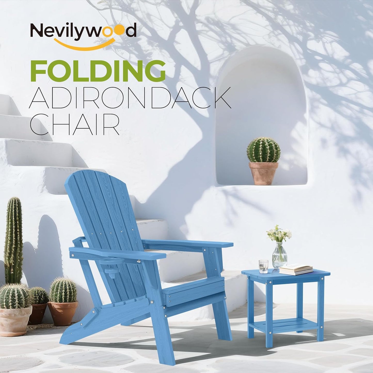 Chaise de Jardin Pliable Style Adirondack avec Support pour Tasse