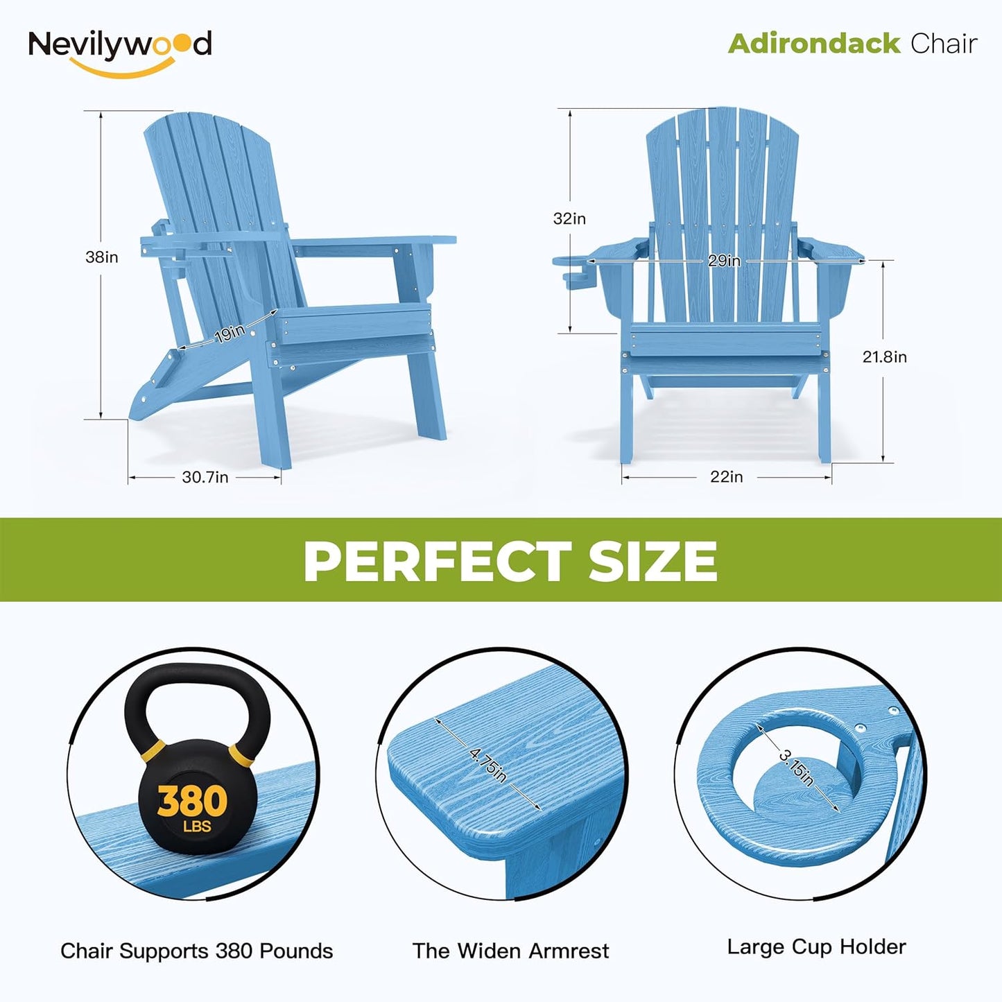 Chaise de Jardin Pliable Style Adirondack avec Support pour Tasse